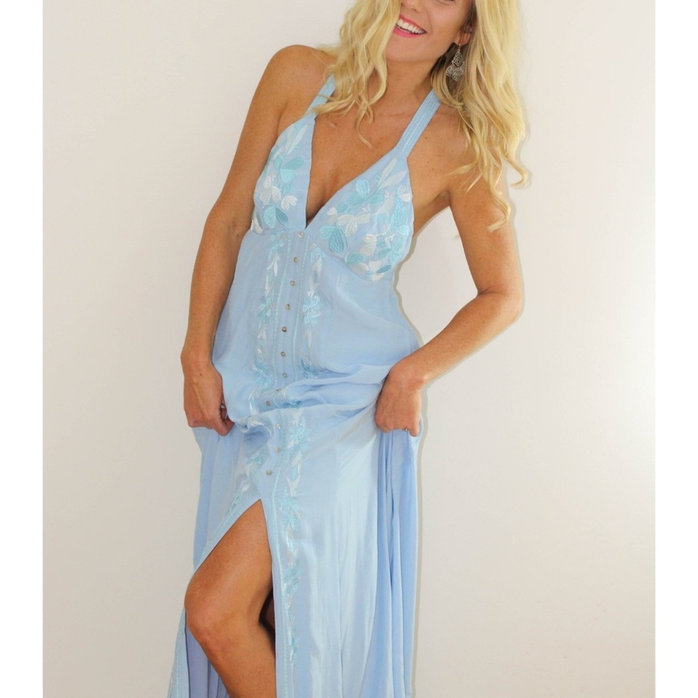 2/$40 2 left! Blue flowy embroidered maxi low cut - Picture 3 of 7